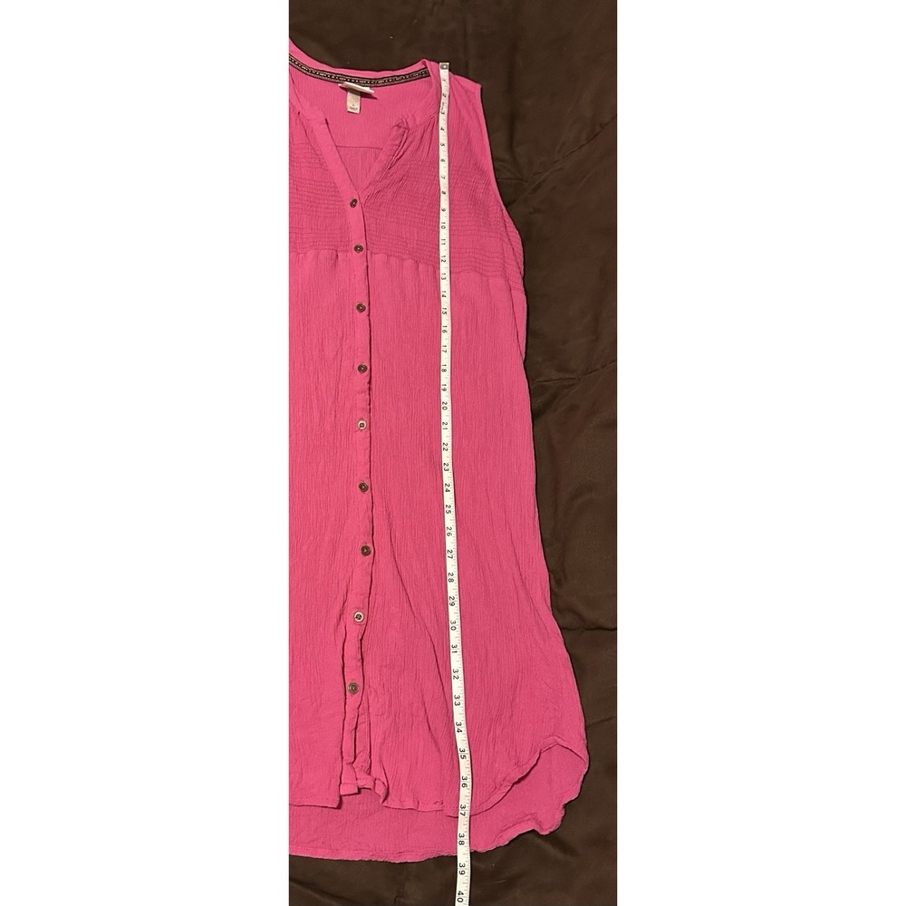 Knox Rose Size L Sleeveless V Neck Button Front Pink Rayon Knee Length Dress - Picture 6 of 6